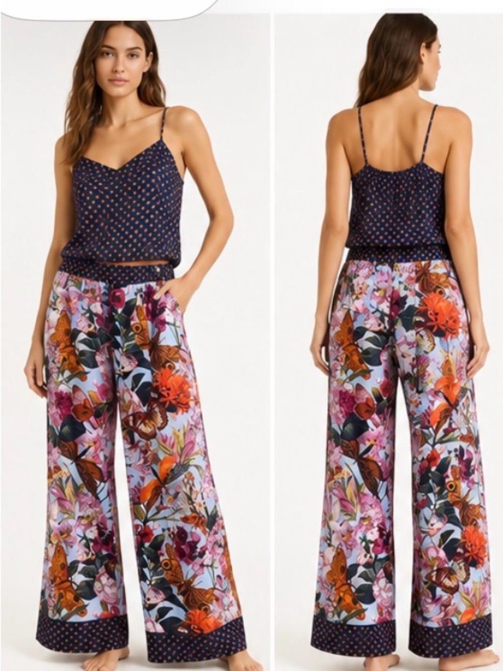 Anthropologie Little Bird
Butterfly Floral Pajama Pants
Polka Dot Trim Sz S cozy